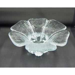 Blenko Art Glass Clear Textured Flower Petal Taper Candle Holder